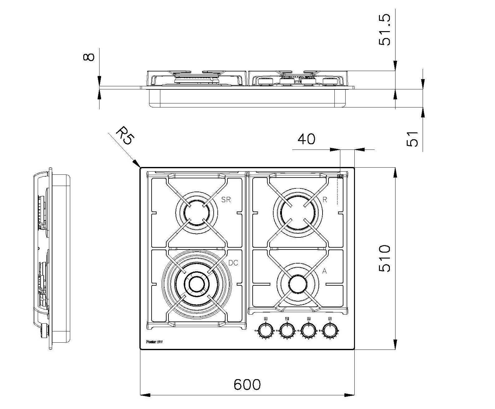 Газовая плита из закаленного стекла Foster Power Glass ARCH-00075902 - Вид №2