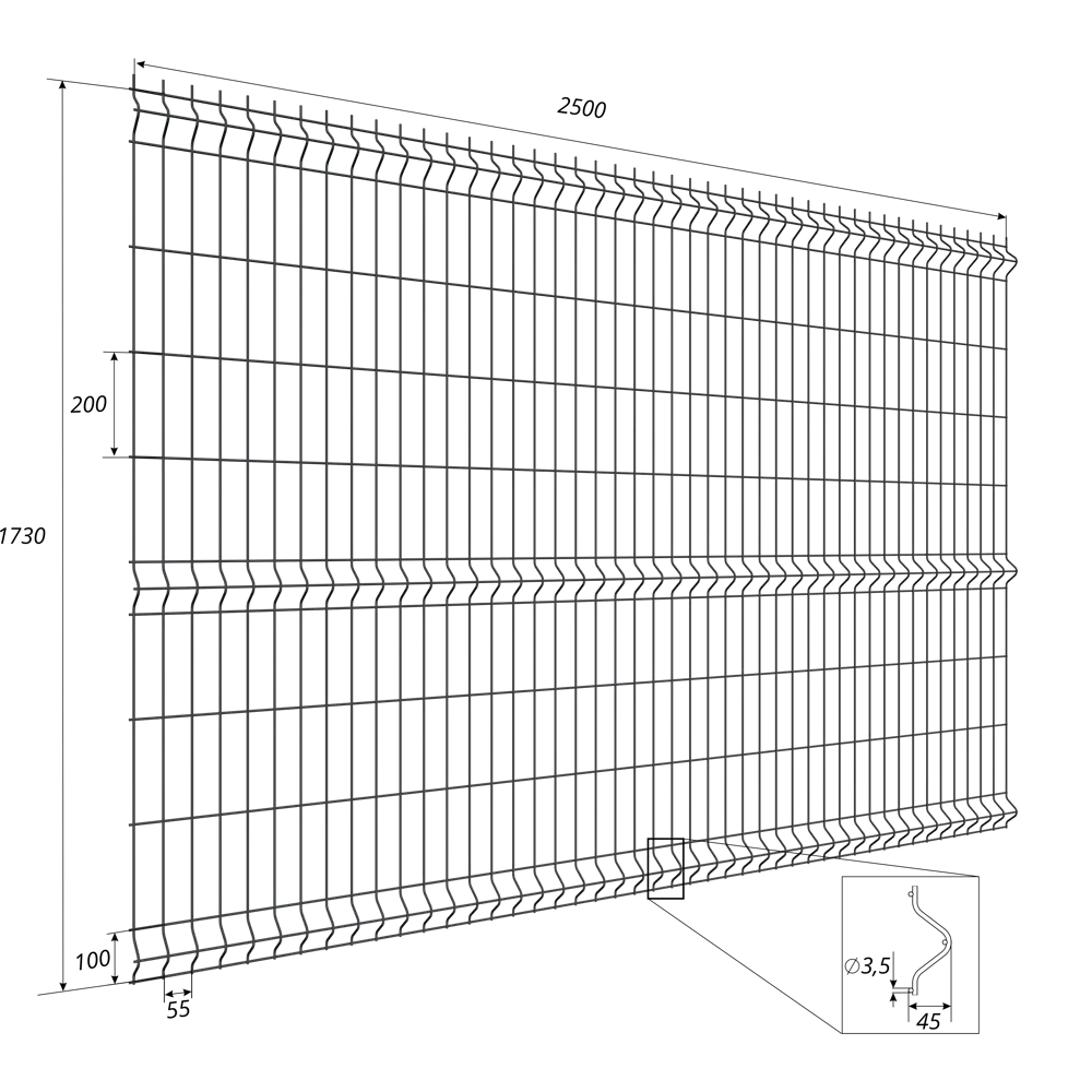 3D панель для забора Grand Line Light 2.5x1.73 м полиэстер RAL 7024 графит STLM-2205364 - Вид №2