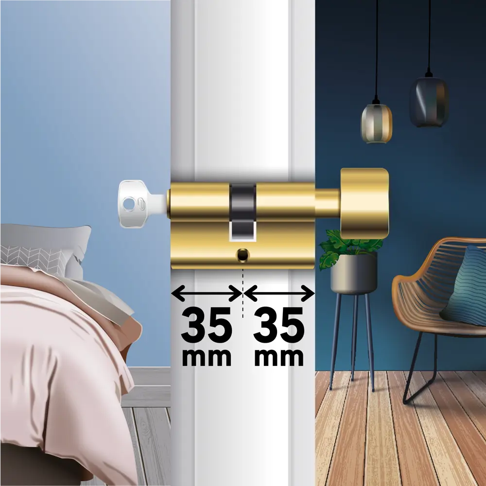 Цилиндр Standers TTAL1-3535NBGD, 35x35 мм, ключ/вертушка, цвет латунь STLM-2078621 - Вид №4