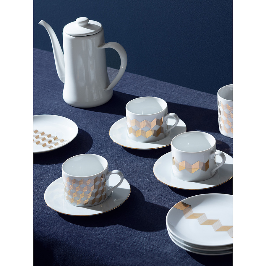 P034-11-146 Набор чашек с блюдцами signature, chevron, 4 шт, 250 мл, золото LSA International  - Вид №2