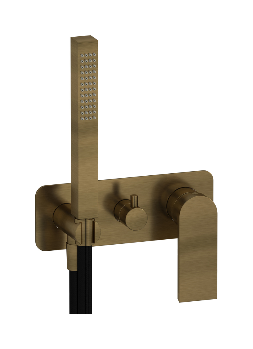 Внешние части встроенного в стену смесителя на 2 потребителя в комплекте с душевым гарнитуром. WE ARE IB k3313mb Modern Bronze K3