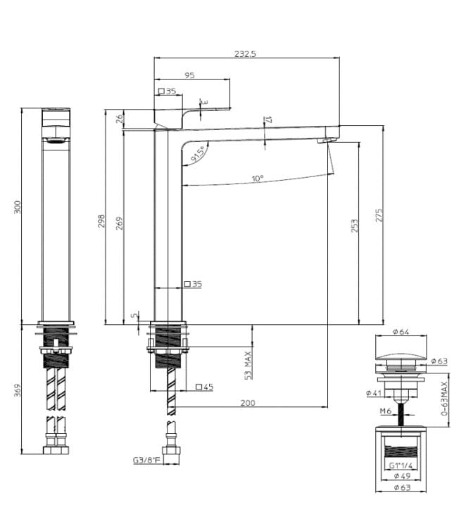 Высокий смеситель для раковины из хромированной латуни Bossini Gillo ARCH-00026395 - Вид №1
