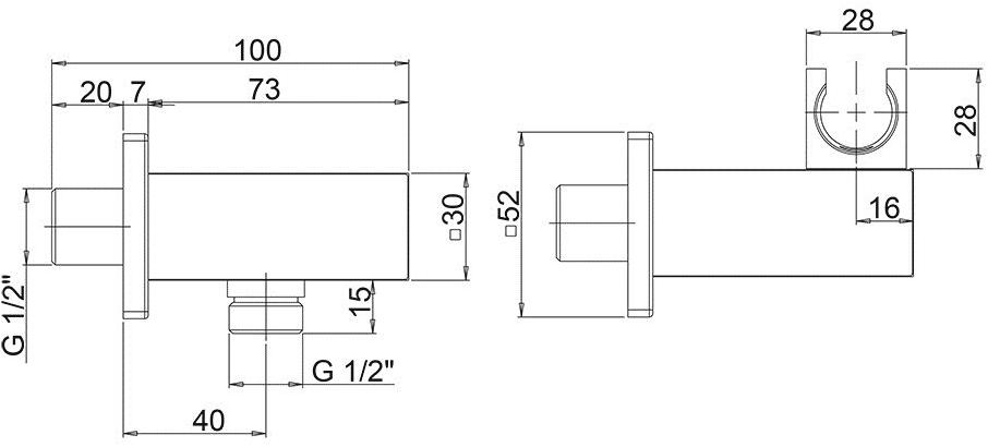 50PZ480Q вывод для воды квадратный, матовый чёрный PVD Paini  - Вид №1