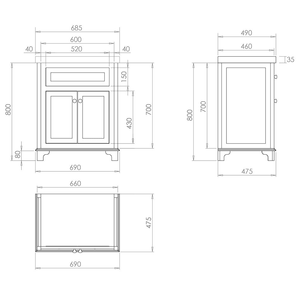 IMSR60 Thurlestone 2-дверная тумба под умывальник из массива дерева Radcliffe Imperial  - Вид №2
