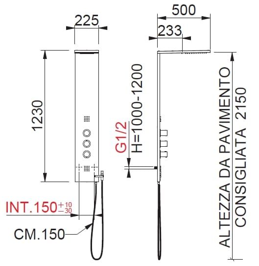 Термостатическая душевая колонна из нержавеющей стали с водопадом BEAMTECH M3 CLNR400 ARCH-00031124 - Вид №4