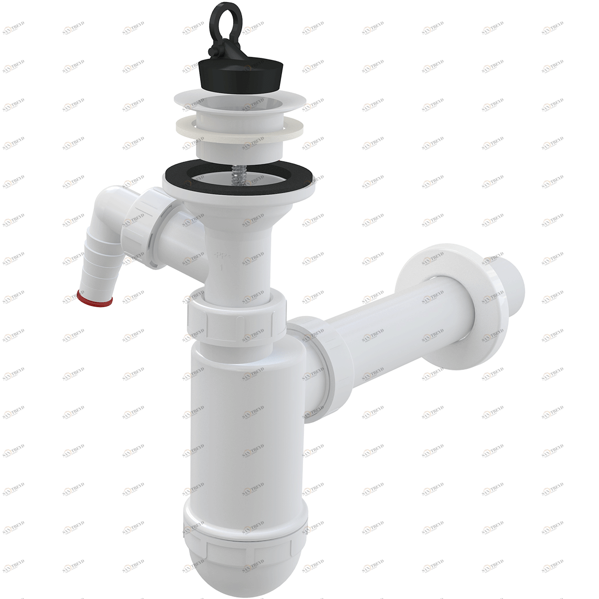 Сифон для умывальника DN40 со штуцером и пластмассовой peшeткой DN63 ALCAPLAST A42P