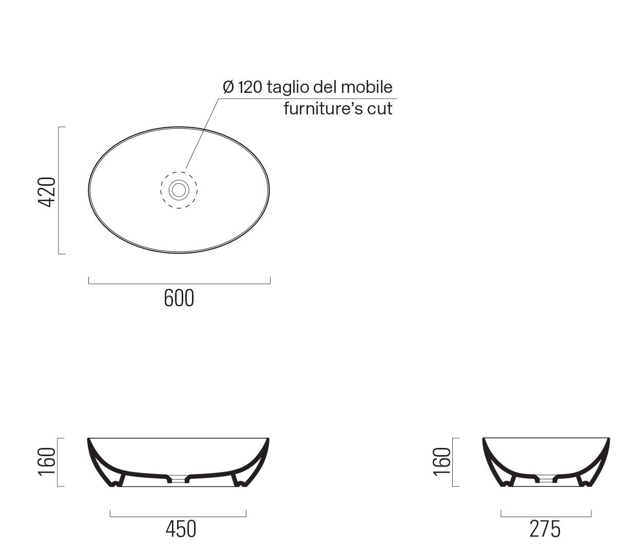 Керамическая овальная столешница GSI ceramica Color Elements ARCH-00061116 - Вид №9
