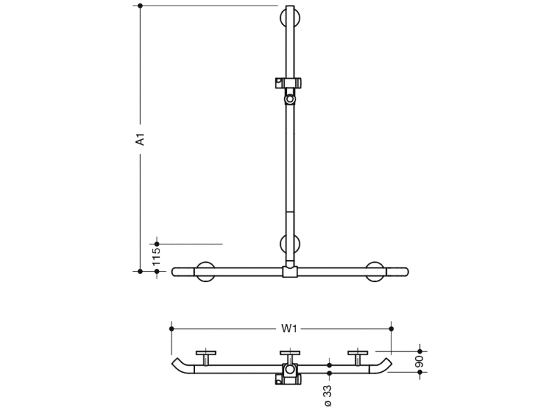 950.35.4S90 Поручень для душа со скользящим держателем для душа, нестандартная длина HEWI Greifen  - Вид №1