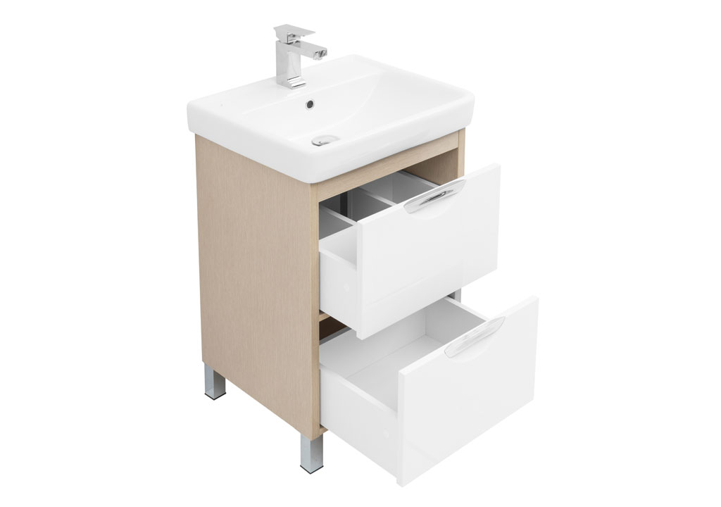 Тумба под раковину Aquanet Гретта 50 New светлый дуб (2 ящика) 00239399 - Вид №3