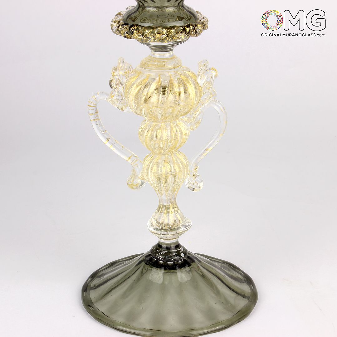 1931 ORIGINALMURANOGLASS Венецианский серый бокал с фигурной ножкой - муранское стекло 10 см  - Вид №1