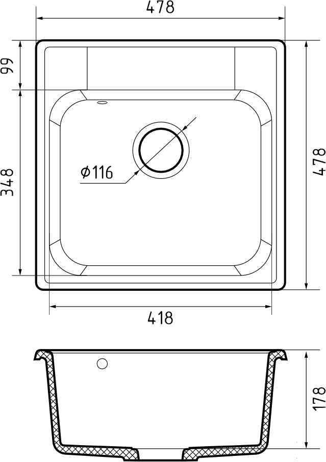 Кухонная мойка Кварц QUARZ S438 GranFest 48-S438 - Вид №1