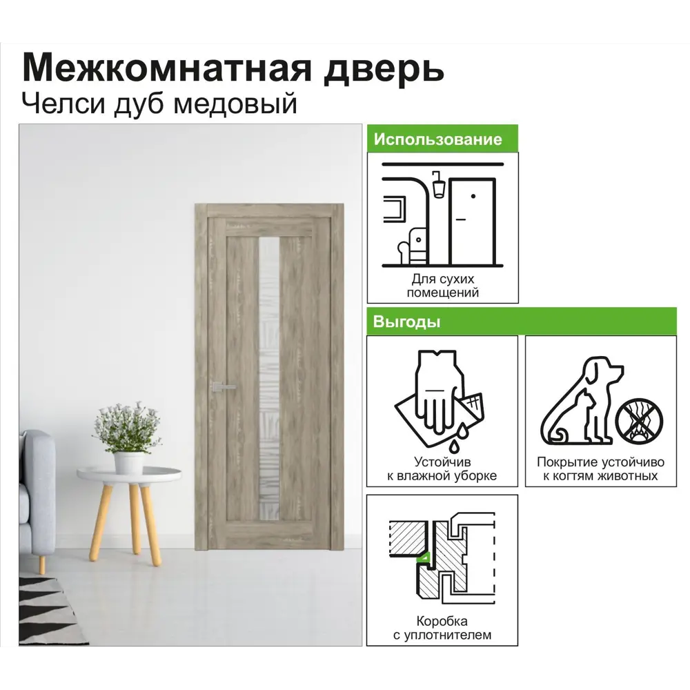 Дверь межкомнатная Челси остеклённая 70x200 см ламинация цвет дуб медовый BELWOODDOORS STLM-2118607 - Вид №5