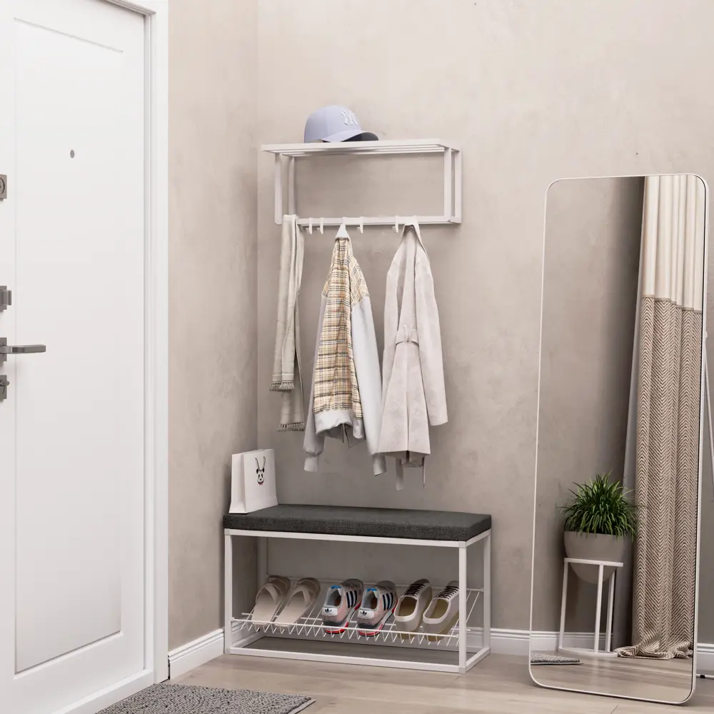 Santreyd Банкетка-обувница с мягким пуфом для прихожей 89373397 Белый муар STLM-1074689 - Вид №3