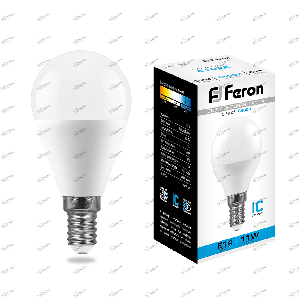 Лампа светодиодная Feron "Шарик" E14 11W 6400K LB-750 25948 FERON  00-3956686 Матовый 