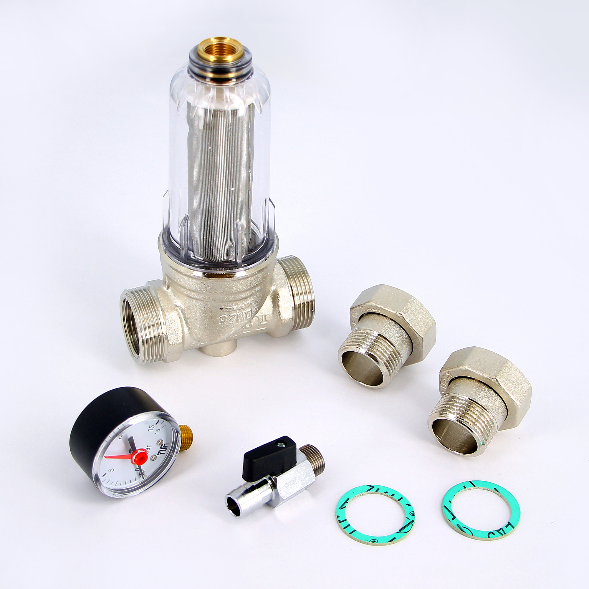 Фильтр промывной с манометром, с разъемными соединениями,пластиковой колбой TIEMME 3/4" 3130006 - Вид №4