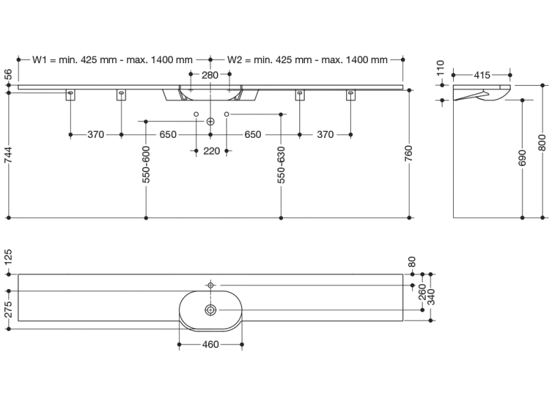 950.11.221S Умывальник различной длины HEWI Waschtische  - Вид №4