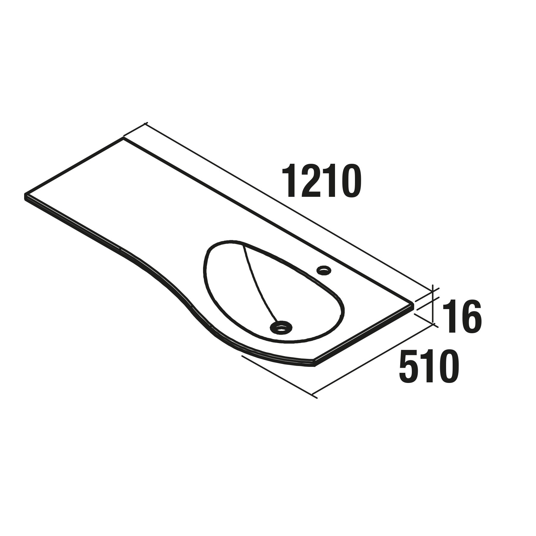 85906 SALGAR Раковина MAM 1200 Емкость для хранения слева GLOSS WHITE MINERAL Загрузка без уловителя для бутылок и отходов без крана 1210 x 16 x 510 мм  - Вид №1