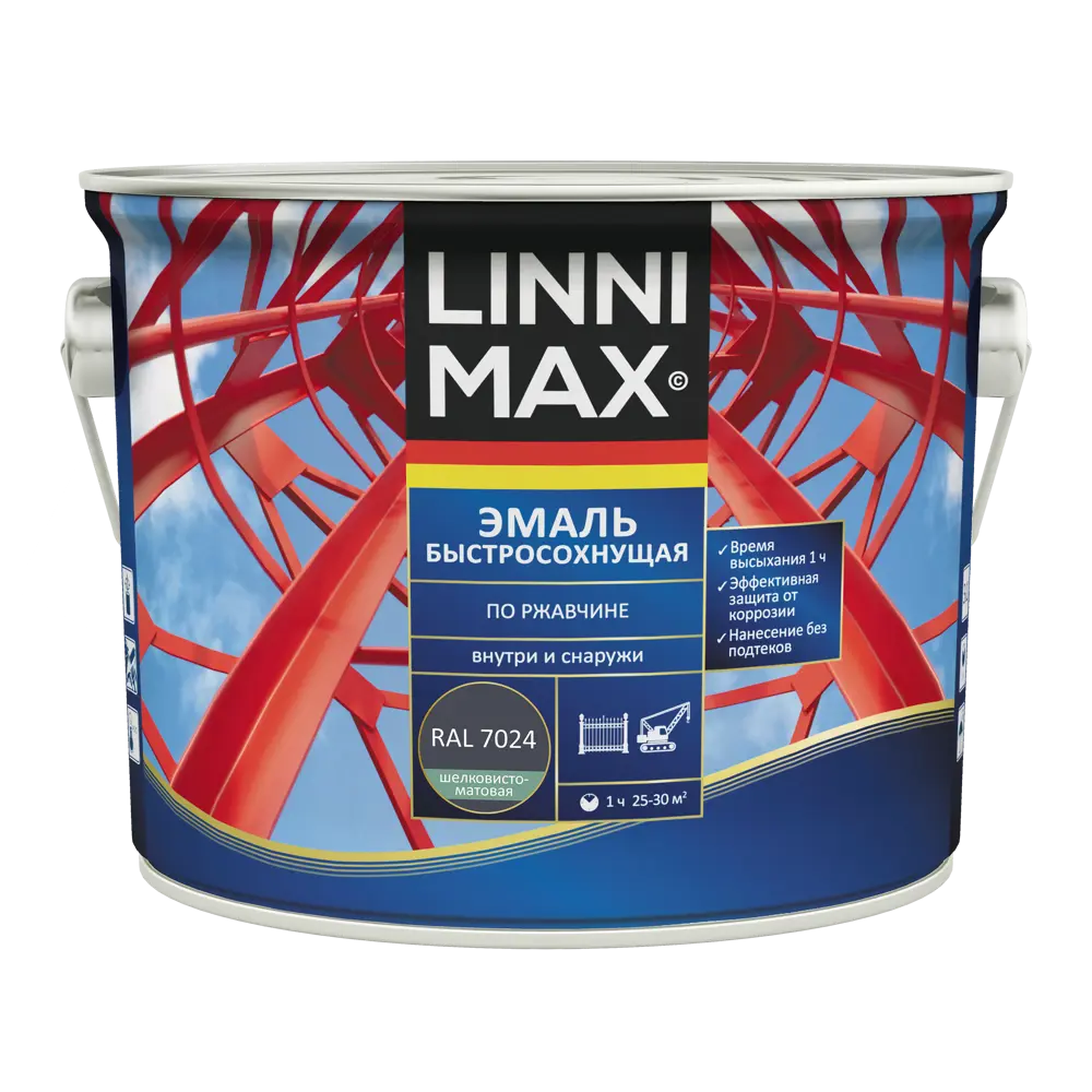 Грунт-эмаль по ржавчине Linnimax Быстросохнущая шелковисто-матовая цвет серый 2.5 л STLM-2099205 - Вид №1