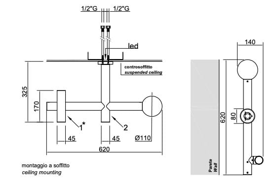 Латунная потолочная душевая головка с освещением Antoniolupi Apollo ARCH-00046673 - Вид №2