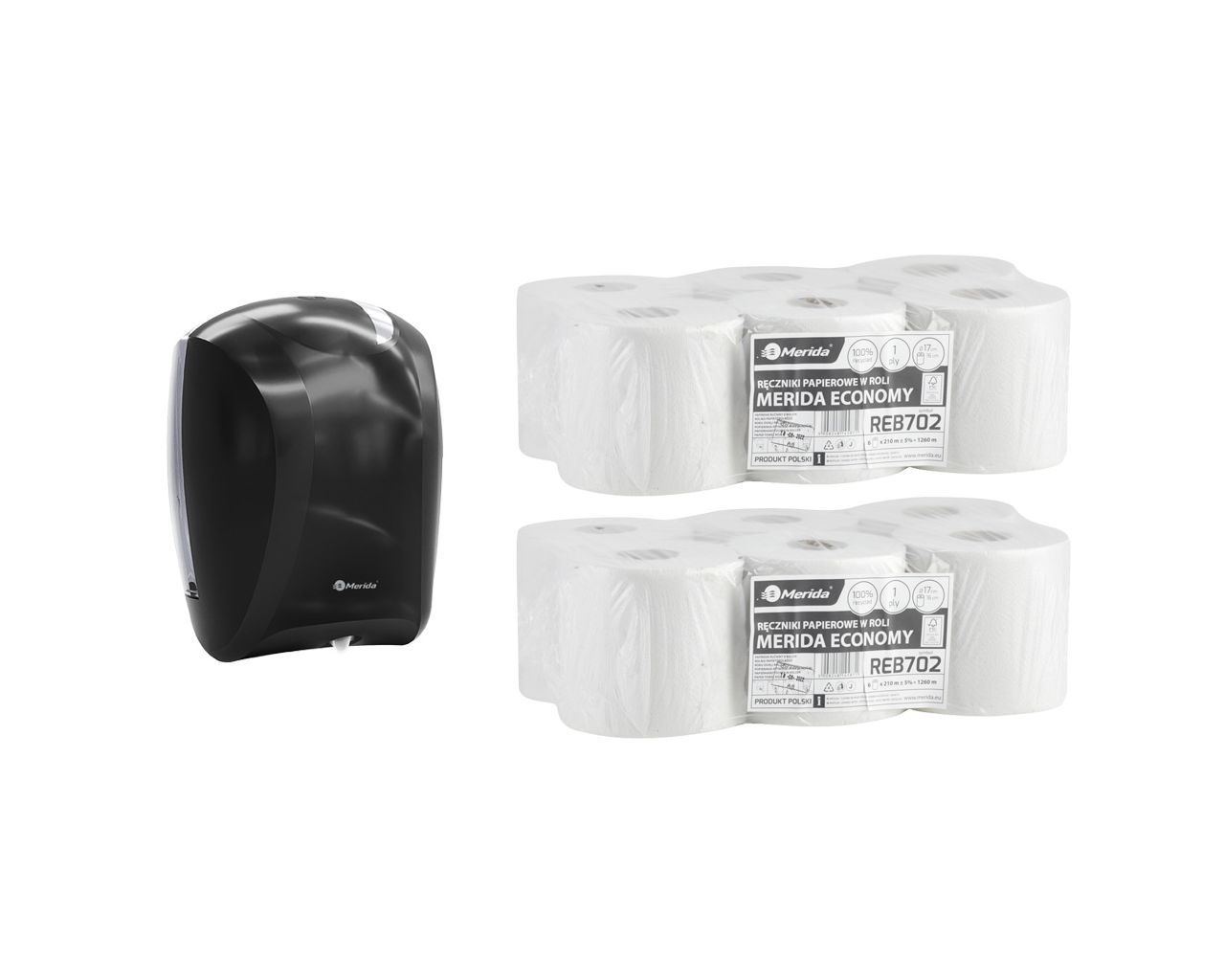 PROMO115 Черный контейнер для полотенец CENTER PULL за 50 злотых нетто при покупке 2 упаковок полотенец ECONOMY MINI REB702 (12 x 210 м = 2520 м) Merida 