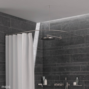 DSB500-750K45 Квадрант штанги для душевой занавески с радиусом дуги 50 см, 75 x 75 см для приклеивания к стене PHOS