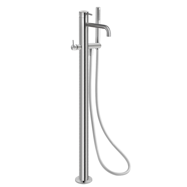 ONE070S Смеситель для ванны напольный с ручным душем и шлангом для душа Linki ONE, Сатиновая Сталь