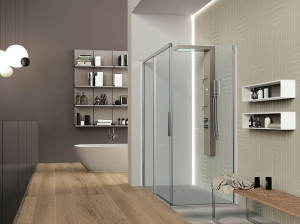 Стеклянная угловая душевая кабина с раздвижной дверью