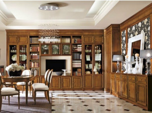 Изготовленная на заказ стена из грецкого ореха с подставкой для телевизора