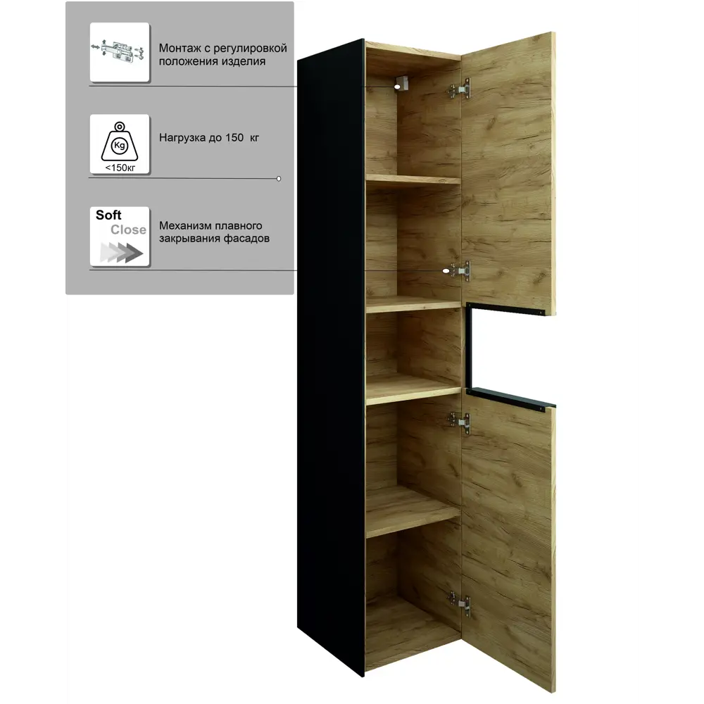 Пенал подвесной Барселона 36 2 полки ЛДСП цвет дуб крафт Santreyd STLM-2201169 - Вид №2