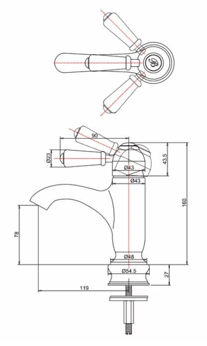 Однорычажный смеситель для раковины без слива Burlington CHELSEA REGENT ARCH-00062756 - Вид №3