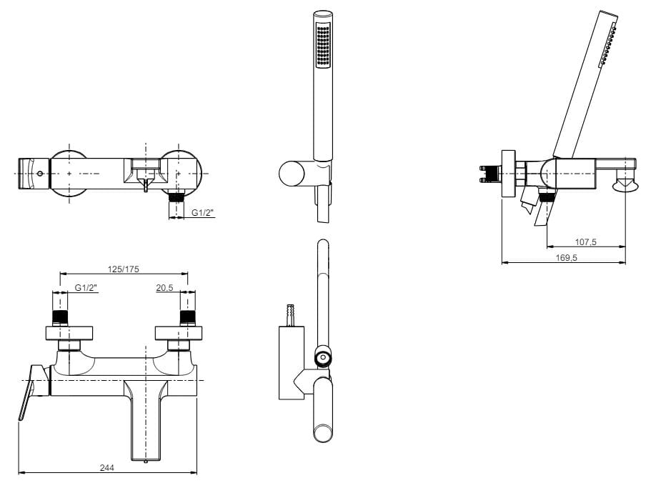Однорычажный смеситель для ванны с ручным душем Rubinetterie Frattini Gintonic ARCH-00121133 - Вид №9