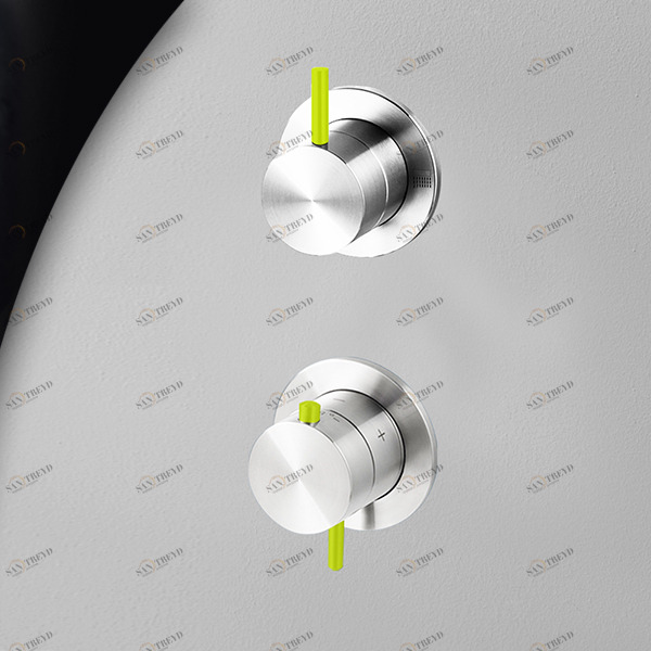 Термостат для душа глянцевая сталь с зеленой ручкой Toki Radomonte TER53LCIL13