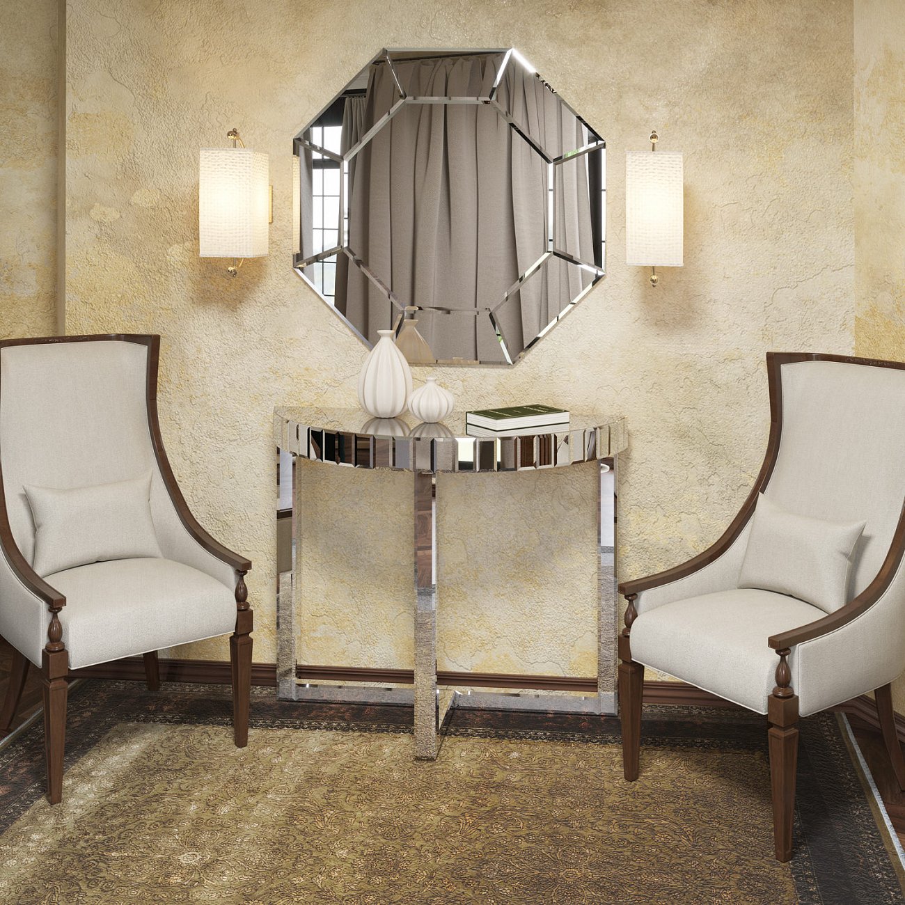 Консоль зеркальная полукруглая серебро "Шарпэн" GRAUM  304032 Зеркальный  - Вид №2