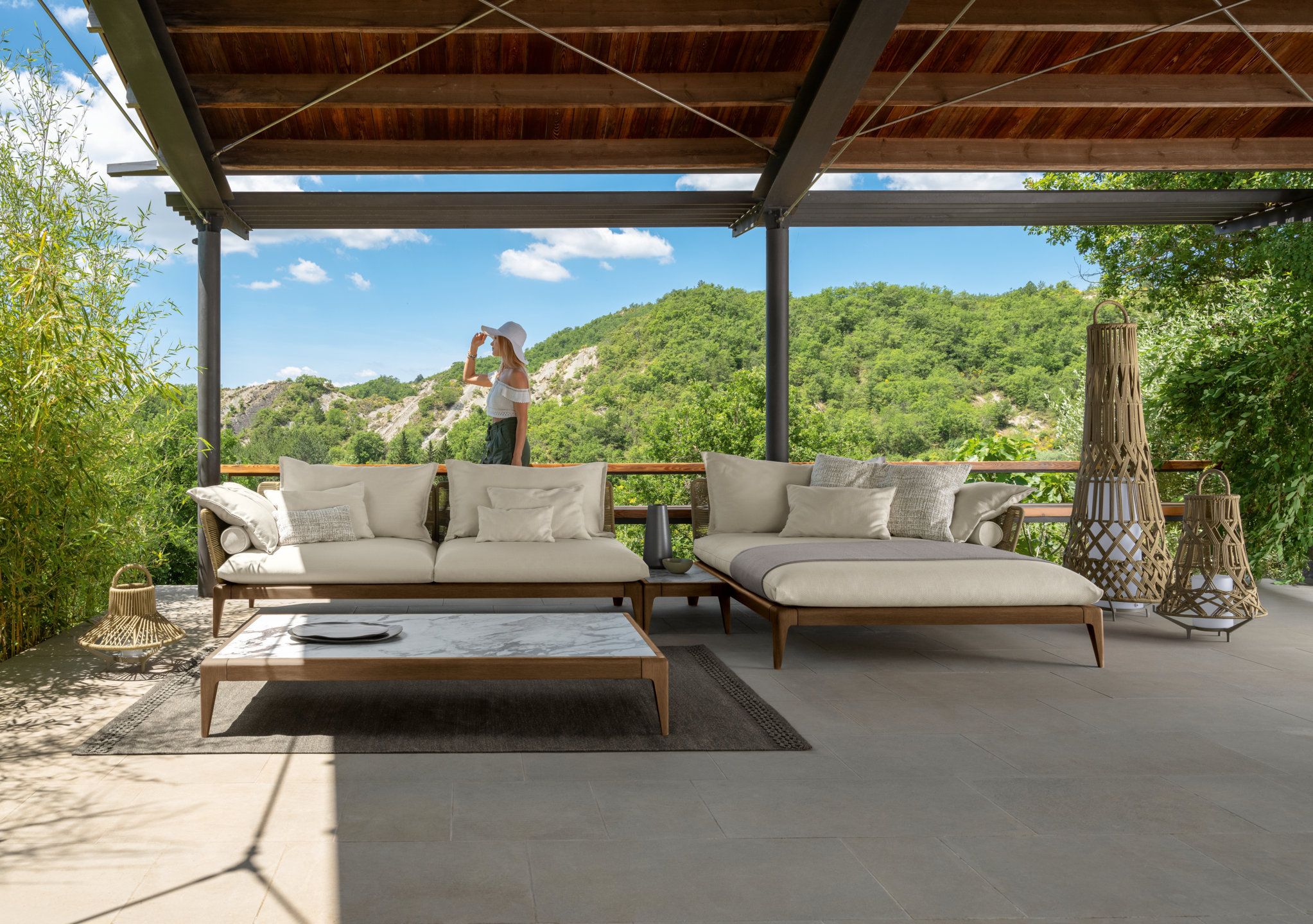 3-местный тканевый садовый диван Talenti Cruise Teak ARCH-00084245 - Вид №2