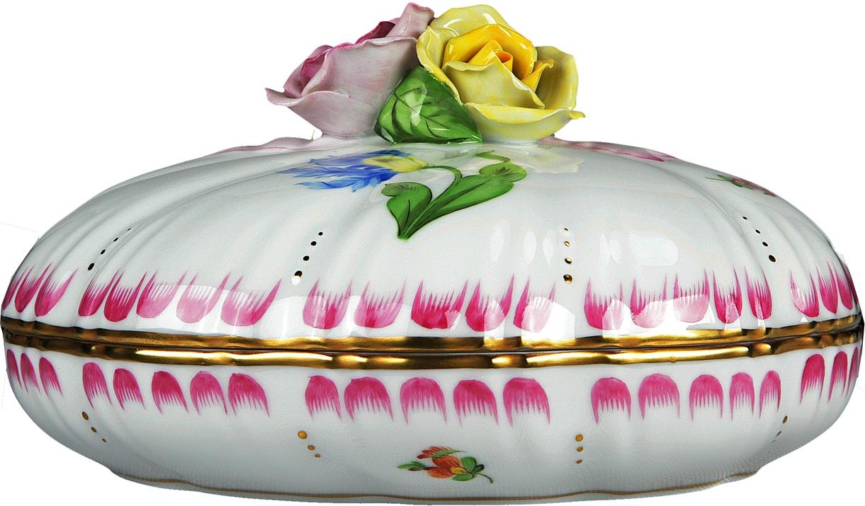 71854 Herend Шкатулка 17см "Китти" (с розой) Фарфор, Керамика 