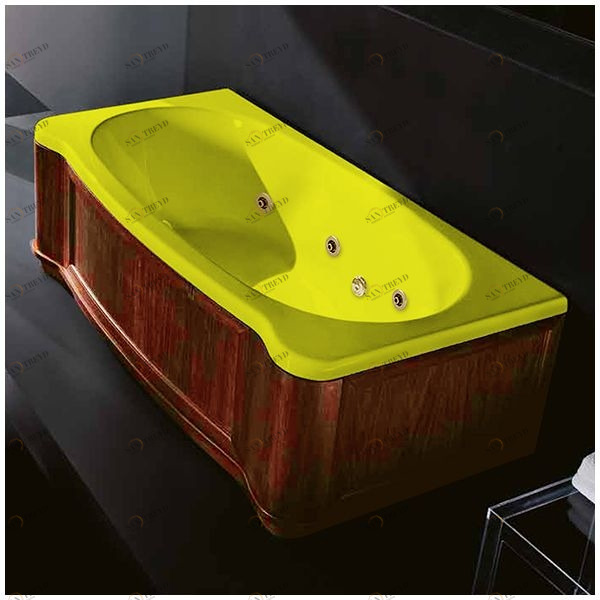 Ванна Gruppo treesse New Classic Young STX-V674B-SX-WO-ZZ жёлтая с золотой фурнитурой и гидромассажем и дезинфекцией прямоугольная левая деревянная панель орех STXV674BSXWOZZ