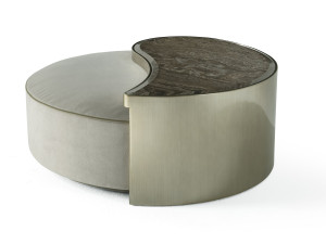 Бархатная мягкая пуфик с деревянным журнальным столиком