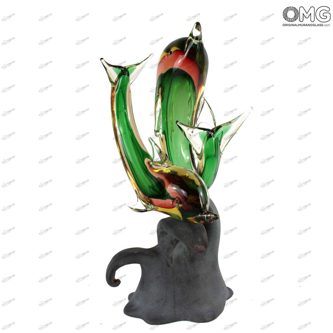 4529 ORIGINALMURANOGLASS Скульптура Танец дельфинов - соммерсо - муранское стекло OMG 34 см 