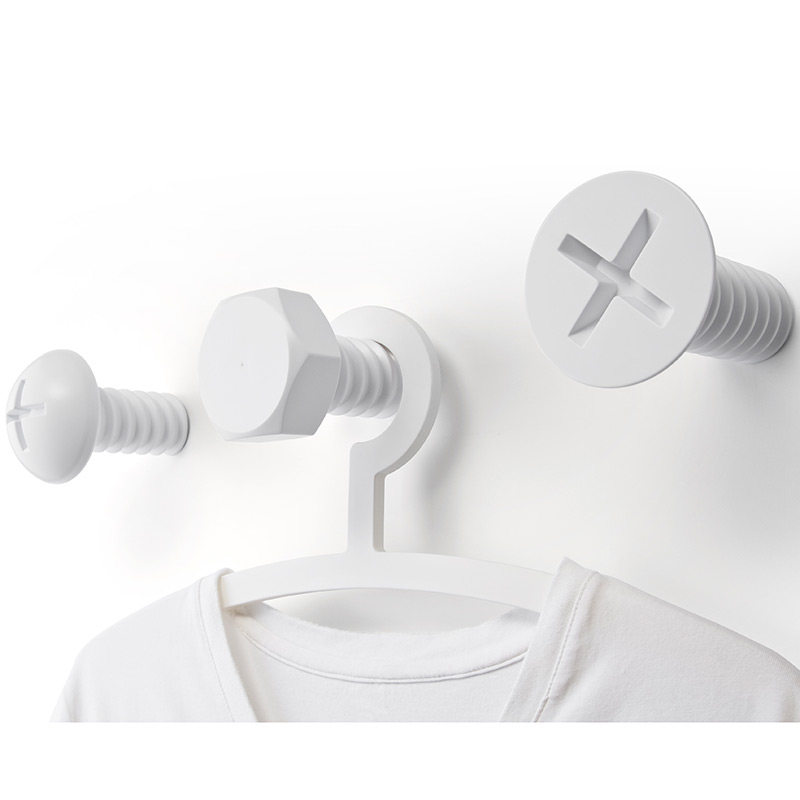 QL10064-WH Набор вешалок screw 3 шт. белый Qualy  - Вид №1
