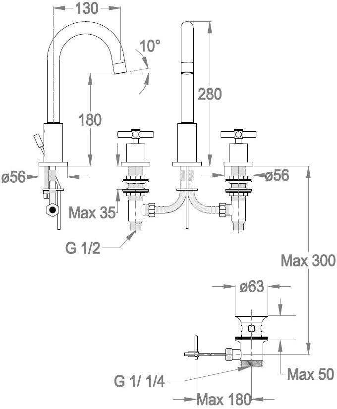 Fir Italia Смеситель для раковины на 3 отверстия The outfit 3512365_2 - Вид №2
