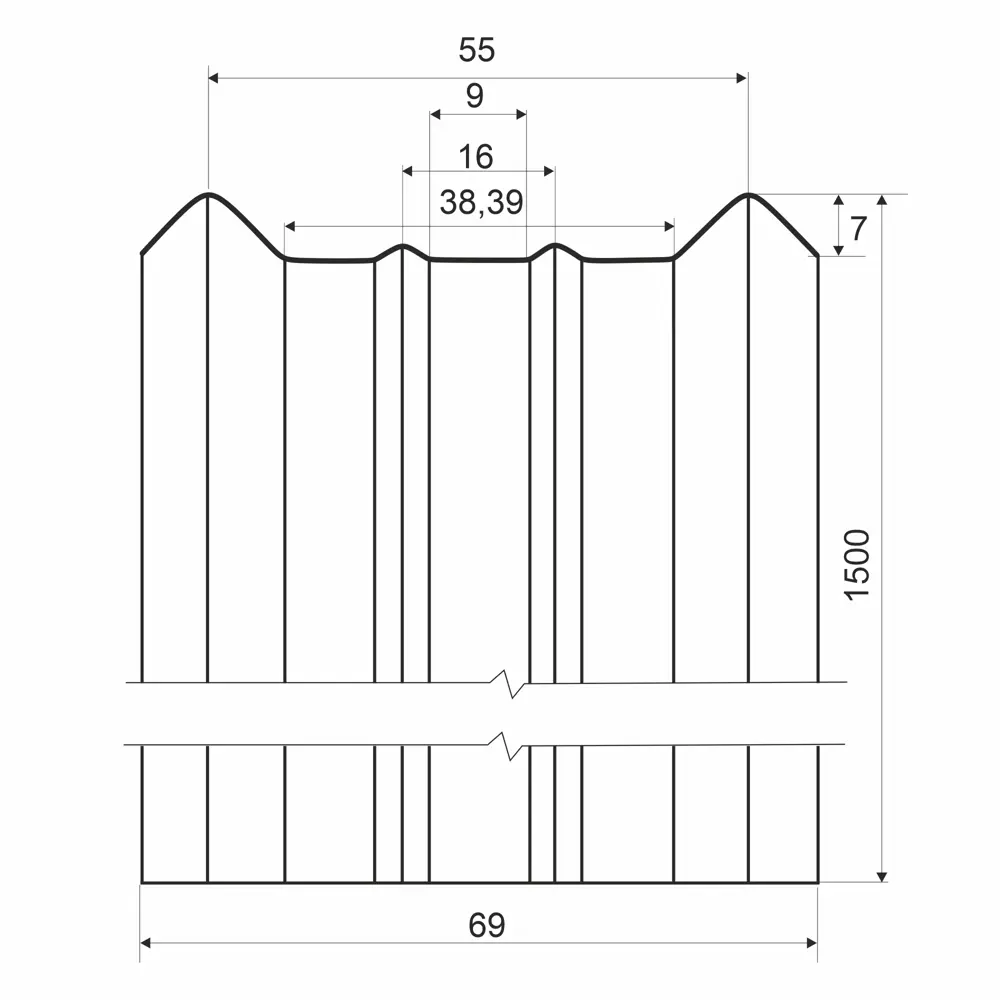 Штакетник-М 69мм 1.5 м графит Santreyd STLM-2026328 - Вид №3
