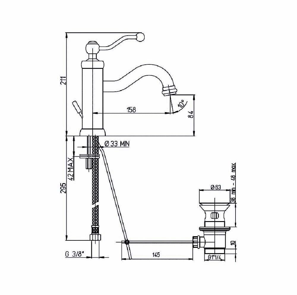 Paini Duomo 88F3211KM смеситель для раковины с донным клапаном - Вид №5