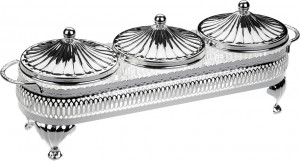 10611745 Queen Anne Менажница 3 секции Queen Anne 31х11см, сталь, стекло, посеребрение Сталь нержавеющая с посеребрением, стекло