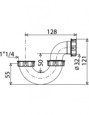 620100 001 00  Трубчатый сифон для мойки, длина 155 мм, выпускное отверстие D 32 мм, сертифицировано NF, белый пластик Valentin Белый  - Вид №2