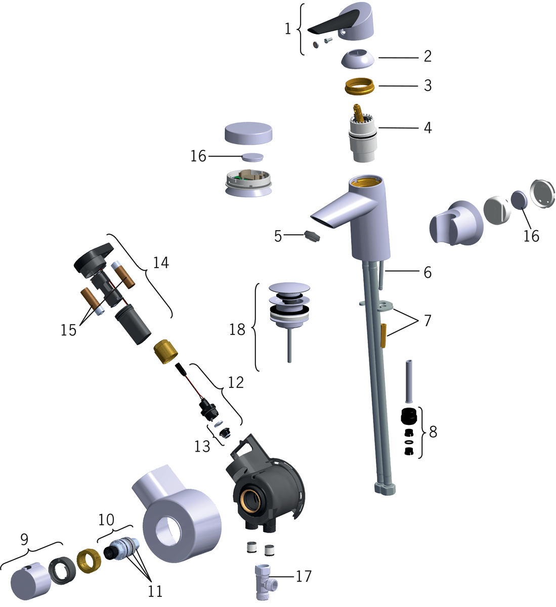 Oras 2705F Смеситель для умывальника, 3 V 2705F Optima Хром  - Вид №6