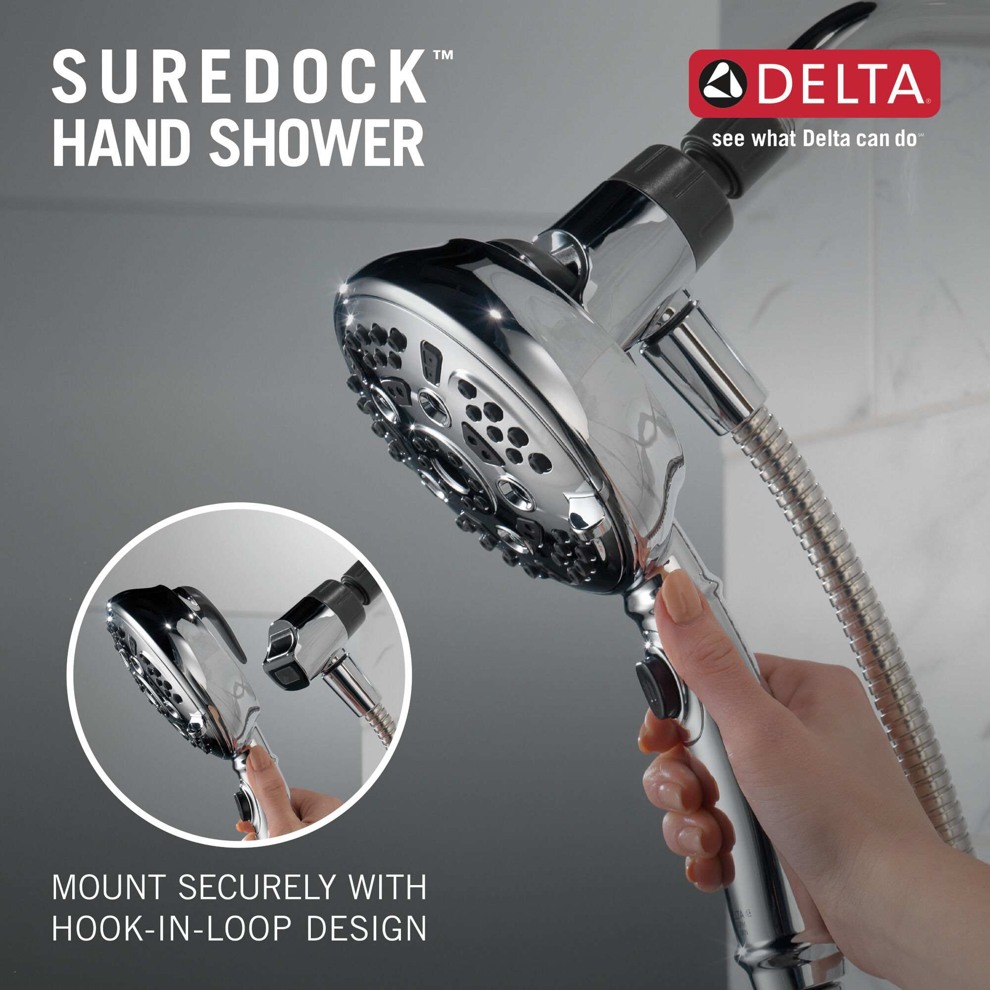 75506 Ручной душ SureDock ™ с 7 настройками Delta Faucet DELTA Хром - Вид №8