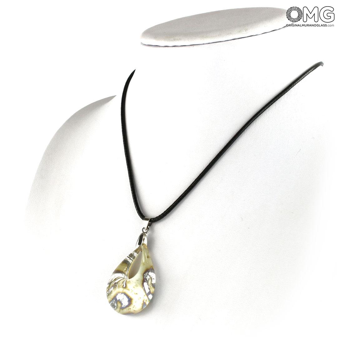 4017 ORIGINALMURANOGLASS Белая подвеска-капля с серебром - муранское стекло OMG 57 см  - Вид №1