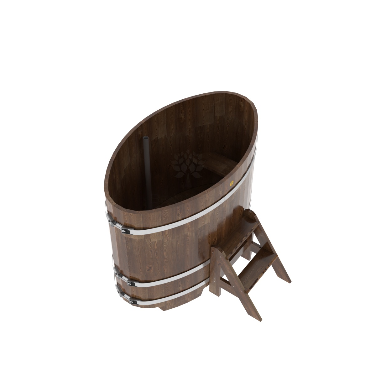 1495 Купель овальная из сращенных ламелей лиственницы 0,80х1,42х1,1 морёная Alyarus  - Вид №1