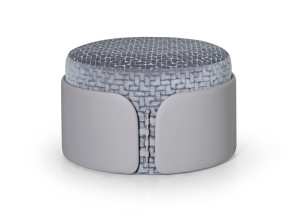 Круглый кожаный пуф с мягкой частью из кожи или ткани