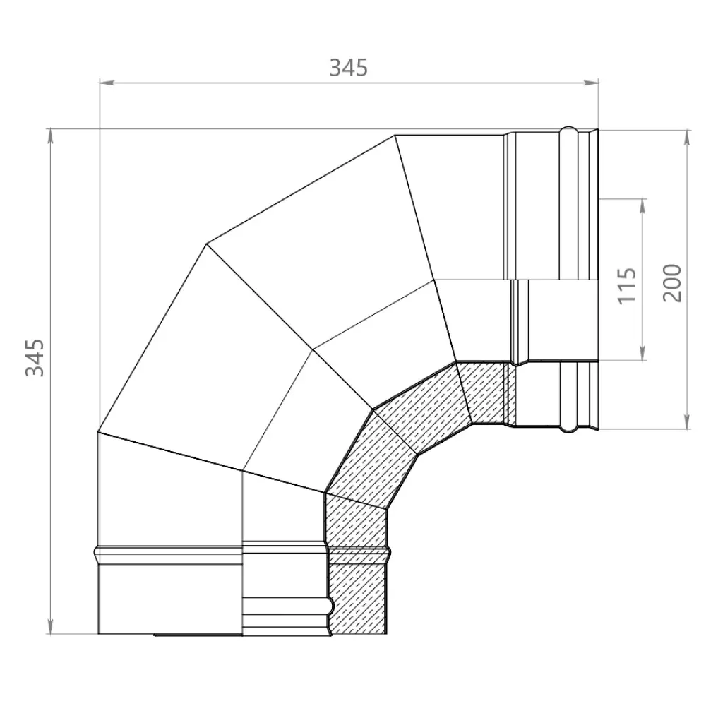 Сэндвич-колено Металлик и Ко 90° D115x200 мм 430/0.8 мм STLM-2212378 - Вид №3